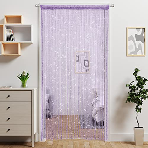 2 Stück Tür-Fadenvorhang, Tür-Perlenvorhänge, hängende Raumteiler, Perlendekor, Hippie-Glitzer-Fransenpaneel, Schrank, Fenster, Wand, Hintergrund, Türen, Pailletten, Quaste (lila, 100 × 200 cm)