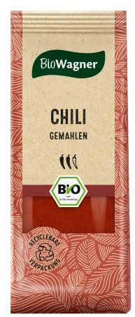 BioWagner - Bio Chilis gemahlen | pikante Note für Fleisch und Gemüse | naturbelassene Bio-Zutaten | recyclebare Verpackung | 40 g