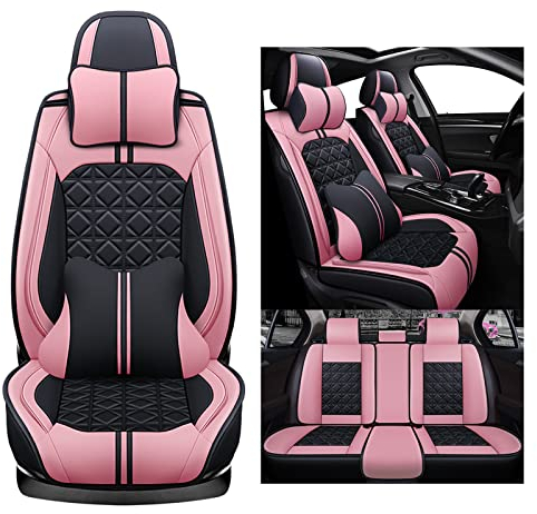 nenyan Autositzbezüge Komplett Set Universal in Premium Design | Schonbezüge für die Vordersitze & Rückbank | Auto Sitzbezüge Airbag Geeignet | Wasserdicht Sitzbezug - Rosa Luxus