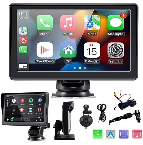 sunweyer Sunweyer Wireless Carplay & Android Auto Screen, Stereo Portatile Auto, 7 IPS Touchsreen Display, Supporto 1080p Backup Camera & Bluetooth/AUX/FM Trasmettitore