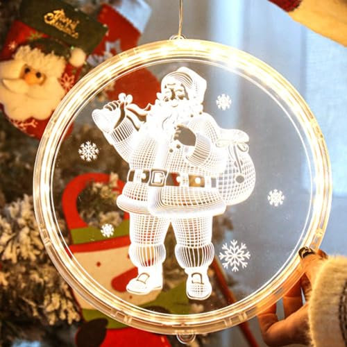 Udbrud Weihnachten Dekorative Fenster Licht, 3D Weihnachtsmann Lichterketten mit Saugnäpfe Warmweiß Hängende Weihnachtsbeleuchtung für Innen Außen Weihnachtsfeier Fenster Deko