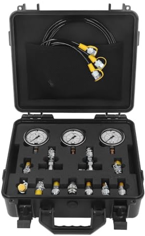 Hydraulische Manometer Tester, Hydraulik Messgerät Set mit Manometer Hydraulikschlauch Kupplung, Tragbar Bagger Hydraulic Druckprüfgerät Set