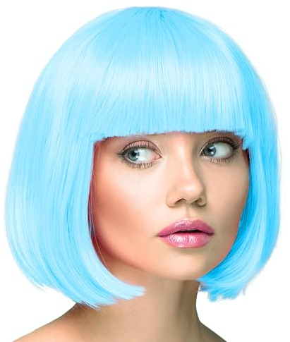 TrendandStylez Bob Perücke unisex, türkis, Pagenkopf mit Pony, Damen und Herren Kunsthaar, Wig für Karneval, Fasching, Cosplay