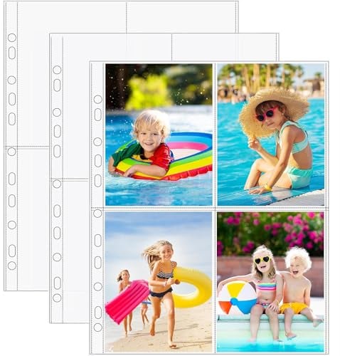 Fotohüllen A4 Postkarten Hüllen Fach Geteilt Fotosichthüllen 30Stk Transparent Postkartenhüllen 4 Taschen Foto Seitenschutz Fotofolien für Familien Hochzeits (105 x 155 mm)