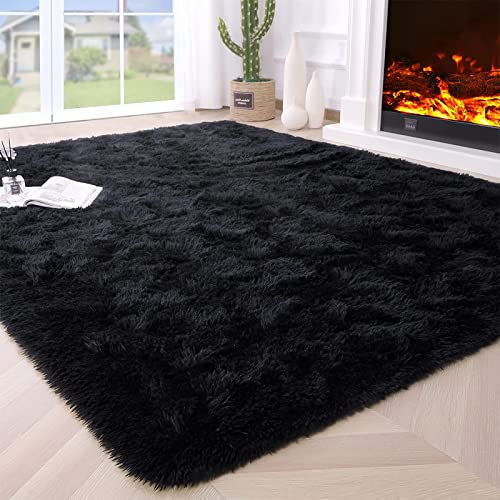 VanderHOME Morbido Tappeto a Pelo Lungo Antiscivolo Shaggy Rettangolare Tappeto Salotto Pelo Lungo Soggiorno per camera da Letto Soggiorno Decorazione Resistente e confortevole 200 * 300cm-Nero