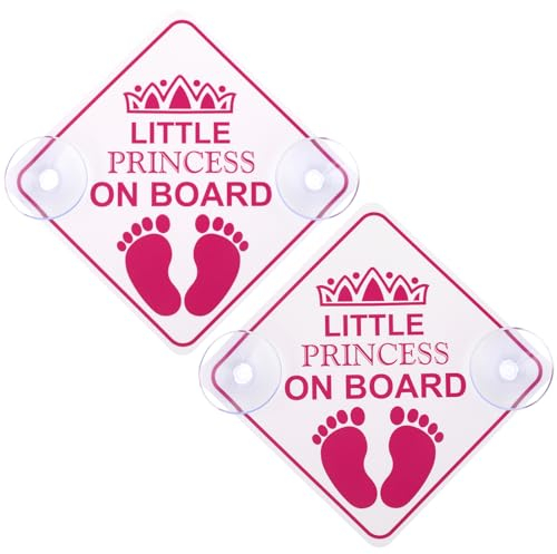 Amabro 2 Stück Baby on Board Aufkleber Auto,Kleine Prinzessin An Bord Auto Warnschilder,12.5cm Rosa Aufkleber Schild für Auto Mit Doppelten Saugnäpfen Wiederverwendbarer Baby Im Fahrzeugtafel Anfänger