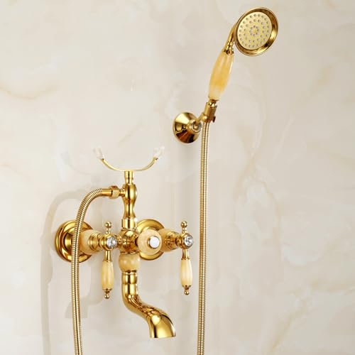 BiaoTeng Mitigeur De Baignoire Antique Avec Douchette or Robinet De Baignoire Mural Mitigeur 2 Fonctions Laiton Robinet De Baignoire Vintage, B