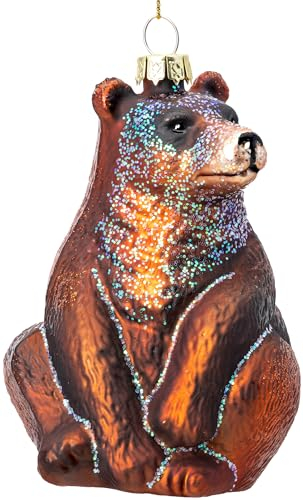 SIKORA Braunbär besondere Weihnachtskugel Glas Christbaumschmuck Deko Figur Weihnachten Anhänger Ornament - Trend Line - BS900