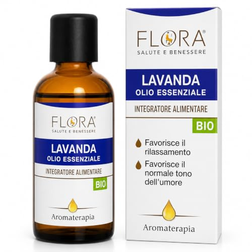 FLORA Olio essenziale puro di Lavanda puro 100% - Integratore alimentare - 100 ml - Favorisce il rilassamento (Stress e Sonno) Favorisce il normale tono dell'Umore Ideale anche in Aromaterapia