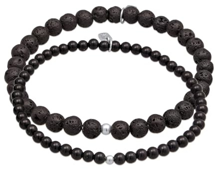 Kuzzoi Buddha Herren Armband Set Onyx und Lava Edelstein Perlen mit Beads | handgefertigtes Schmuckset für den Mann Länge 19 21 cm