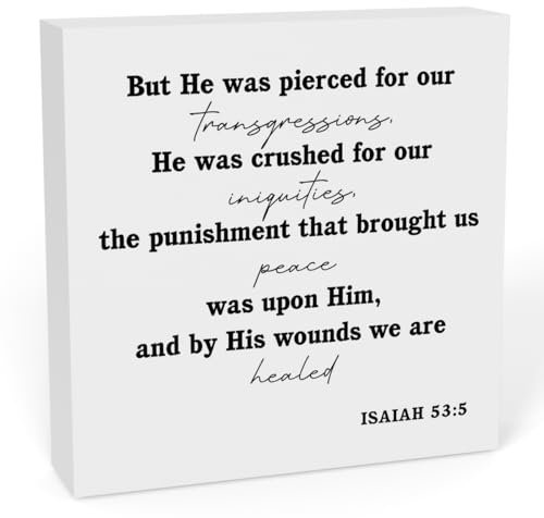 Rustikales Bauernhaus-Oster-Landhaus, Büro, Schreibtisch, Dekoration, religiöse, christliche Geschenke für sie, aber er war durchbohrt für unsere Transgressions-Schild, Kabinenregal, abgestuftes