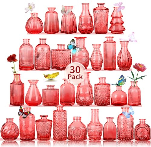 Glass Bud Vases Set of 30 pcs for Wedding,Home Decor,and Events,Mini Vases for Centerpieces and Gifts,Ideals for Candle Holders,Diffuse Bottles,Plant hydroponics Stations(Wine Red)