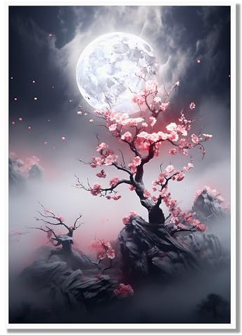 GRAZDesign Tableau mural japonais en fleurs de cerisier à poser et à suspendre, pour salon, cuisine, couloir, épaisseur : 1 cm, blanc, format A4