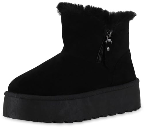 VAN HILL Damen Stiefeletten Winter Boots Warm Gefüttert mit Plateau Zipper Kunstfell