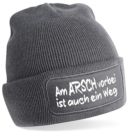 Herzbotschaft Beanie Strickmütze mit Spruch | Am Arsch vorbei ist auch EIN Weg | Farbwahl | Unisex SoftTouch angenehm weiche und warme Wintermütze | OneSize Einheitsgröße für Erwachsene