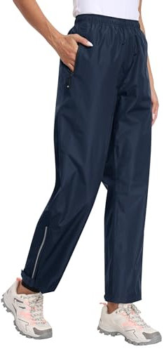 MoFiz Damen Regenhose Wasserdicht Fahrrad Überziehhose Leichte Packbar Hose Winddicht Outdoorhose Wanderhose Trekkinghose Marineblau Größe EU M