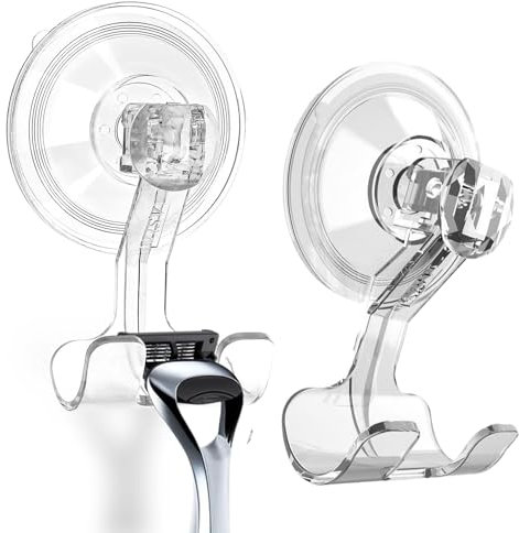 FIBOUND 2 Pièces Porte Rasoir Ventouse Douche, Crochet de Douche Transparent, Crochets de Suspension pour Rasoir, Ventouse pour Support de Rasoir, pour Rasoirs, Salle de Bain et Cuisine