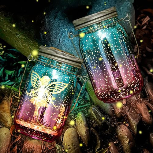 Solarlaterne für Außen,2 Stück Solar Einmachglas Wasserdicht IP44,Hängend/Stehend Solarlampen für Außen,Gartendeko für Draußen,für Drauße Party balkon deko,Gartendeko