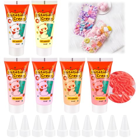 6 Farben Cremefarbene Tonklebstoffe, Cremefarbener Ton, Creme Kleber, Simulations Schlagsahne Kleberset zum Haarspangen, Schmuck, Handgefertigt, DIY Telefonhülle,Kunsthandwerksprojekte, Spiegel