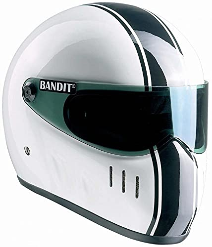 Bandit XXCL Motorradhelm, klassisch, Weiß, schwarze Streifen, getöntes Visier, Streetfighter Custom Biker Style Dull Black Motorradhelm, getöntes Visier XXCL (S)