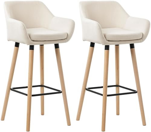 CLP 2er Set Barhocker Grant I Thekenhocker Mit Stoff-Bezug I Buchenholz-Gestell, Farbe:beige