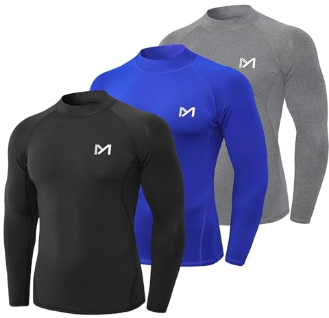 MEETYOO Tee Shirt Compression Homme Manche Longue, Baselayer Maillot Running Vetement Fitness pour Sports Jogging Musculation