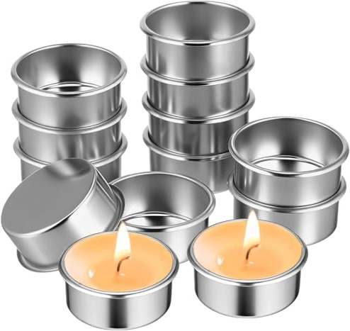 STOBAZA 20Pcs Metal Candle Cups, Round Metal Tea Light Holders, 1.6 Inch Empty Tins for DIY Candle Making, Festival Decoration for Christmas Valentine's Day Birthday Thanksgiving