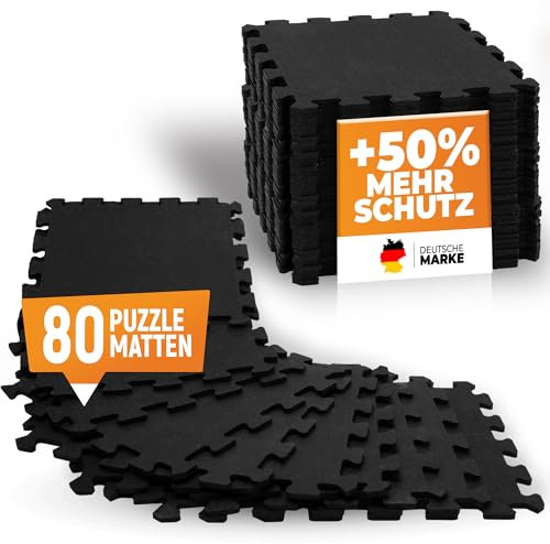 NEOLYMP Bodenschutzmatte Fitness 10 x 8 Stück (80 Matten), extra Dicker und robuster Naturkautschuk - Puzzlematte Fitness, Gymnastikmatte, Sportmatte, Fitnessmatte