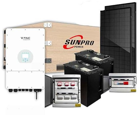 KIT Fotovoltaico Trifase Completo 10KW Con 24 Moduli 410W, Batteria di Accumulo 20kWh, Inverter Trifase Ibrido 10kW, Quadro AC + Quadro DC 10KW da Trifase