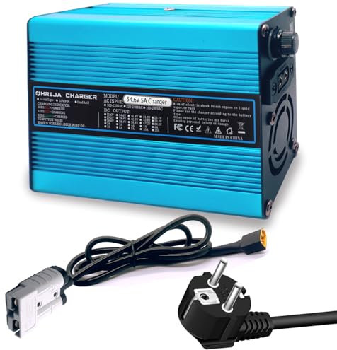 54,6 V 5 A Batterieladegerät für 48 V Lithium-Akkupack-Ladegerät, 48 V 5 A Netzteil-Ladegerät, 48.1v5A Blaue Außenseite mit A50 Anderson grau Stecker