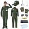 COYBTO Pilot Kostüm Kinder, Flieger Kostüm mit Hut Camouflage Handschuhen Pilotenbrille, Kampfjet Pilot Kostüm Faschingskostüme, Pilot Jumpsuit Piloten Kostüm für Cosplay Karneval Rollenspiel (150)
