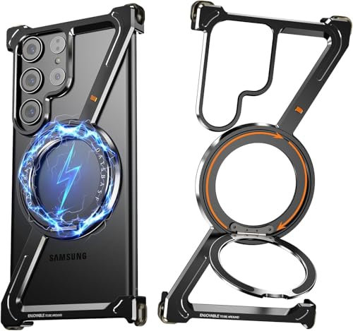 NIFBANG Z Shape für Samsung Galaxy s24 Ultra Hülle mit Magsafe,Rahmenlose Metall Aluminium,Militärnorm Schutz Magnetische Handyhülle,Für Samsung Galaxy s24 Ultra Case,Stoßfest Schutzhülle (Schwarz)
