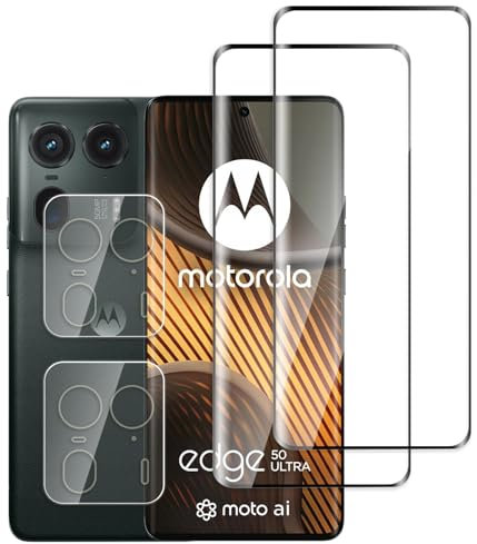 QZJinch 2+2 Piezas,Protector Pantalla para Motorola Edge 50 Ultra,Ultra Transparente,3D Cobertura Completa,Antiarañazos, Antihuellas,Sin Burbujas, Dureza 9H