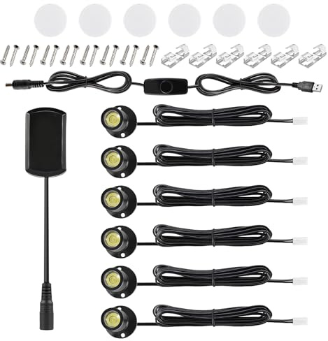 AMFUN 6PCS 360° Schwenkbar Aluminium Spotlight, 5V 1W Mini LED Spot Licht, USB-Dimmbarer LED-Strahler für Zuhause, Hotel, Schmuck, Dekoration, Malerei, Pflanzen, Weinschrank (4000 K Neutrales Licht)