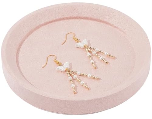 Beebeecraft Schmucktablett Aus Rosa Samt 14x1.9cm Massivholz Rund Samt Schmuckschale Teller Rosa Display Aufbewahrungsständer Halter Leerer Schaukasten Organizer Für Halsketten Armbänder Ringe