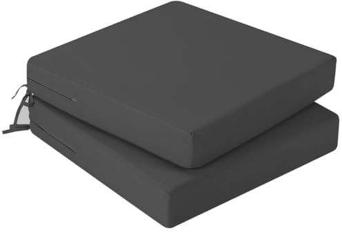 Hiseng Outdoor Sitzkissenbezug 2er Set Wasserdicht Volltonfarbe Terrasse Gartenpolster Ersatzbezug mit Reißverschluss, Wetterfest Sofabezug für Terrassenstuhl, Gartenmöbel (Dunkelgrau,55x55x8cm)