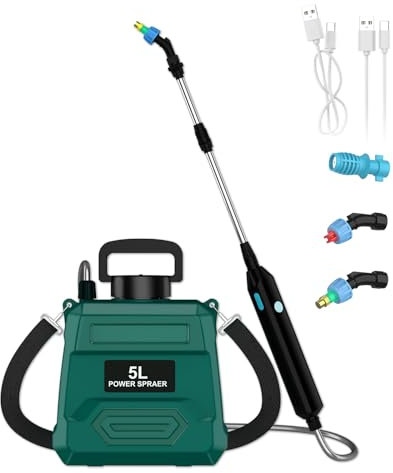 Pulverizador Eléctrico para Plantas de 5 litros con Dos Modos de Pulverización, Mango Telescópico y Correa de Hombro Ajustable para Patio, Césped y Jardín (Verde)