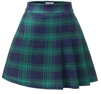 Meetjen Jupes plissées pour femmes, mini jupe élastique taille haute 2025, jupe trapèze pour uniforme de pom-pom girl, jupe patineuse, Vert/bleu marine/carreaux, Taille XL