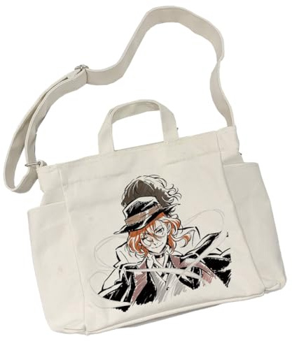 Tongyundacheng Anime BSD Canvas-Tasche Nakahara Chuuya/Dazai Osamu bedruckte Tragetasche große Kapazität Student Handtasche Anime Rucksack für Bücher Laptop, Typ 1, 27x37cm