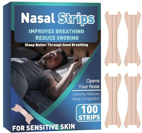 Cerotti Nasali, 100Pezzi Nasal Strips, Cerotti Nasali Respira Bene, Idurre i Sintomi di Russamento e Bruxismo, Migliorare il Sonno, Respirare bene, Adatto per Uomini e Donne