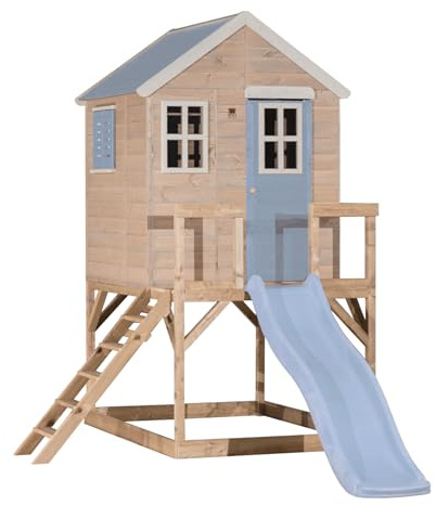 Wendi Toys M22 Spielhaus mit Rutsche, Stelzenhaus aus FSC-Holz für Kinder Garten Outdoor, Podesthöhe 90 cm, 310×197×242 cm, mit 175 cm Rutsche, Leiter, wetterfest