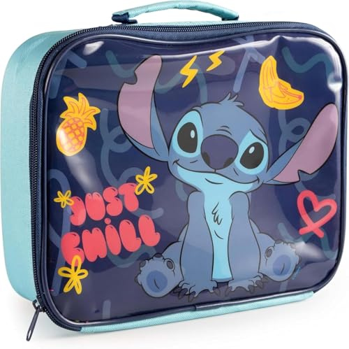 Stitch Kühltasche Kinder - Mini Kühlbox, isolierte Lunchbag mit Tragegriff - Snacks und Getränke kalt - für unterwegs, Strand, Kindergarten, Schule, kompakt und leicht, Dunkelblau