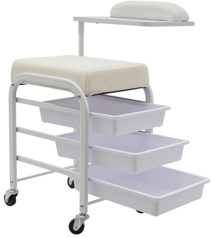 Pediküre Maniküre Wagen mit 4 Universalrollen Vielseitig Maniküre-Wagen 3-Stufige Aufbewahrung Schubladen Tragbarer Fußbad Spa Trolley für Nägelmalerei, 75Kg Tragkraft (Weiß)
