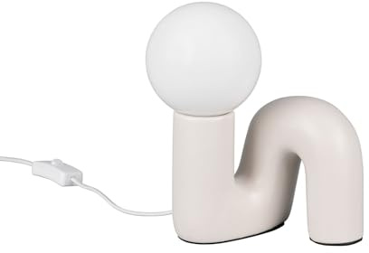 Ausgefallene Tischlampe Keramik Grau mit weißer Glaskugel, Höhe 21,5cm