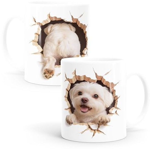 MoonWorks® Tasse für Malteser-Halter Geschenk Hundebesitzer Tierfreunde Keramikbecher Vierbeiner Weiss standard