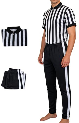 Yplkm Hockey Schiedsrichter Trikot,Schwarz Weiß Streifen Uniform - Kurzarm V-Ausschnitt Schiri Trikot Mit Hose - Für Sport Und Turnunterricht Softball Baseball Volleyball Hockey Basketball Fußball