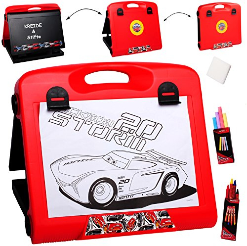 alles-meine.de GmbH Tischtafel - Schreibtafel/Maltafel/Reisetafel - Cars - Lightning McQueen/Auto - Maltisch doppelseitig - Set mit Zubehör - Tafel - mit Blackboard & W..