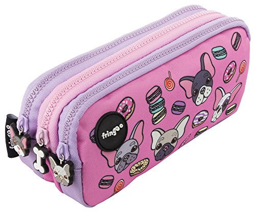 Fringoo® Federtasche, für Kinder, Schule, lustige und niedliche Schreibwarenaufbewahrung mit 3 Fächern Large Pugs & Sweets - 3 Compartments