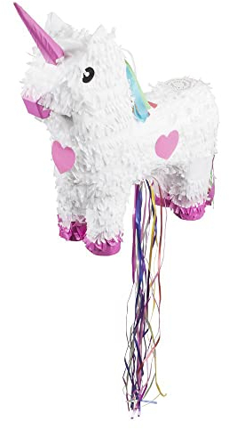 Boland 30932 - Pinata Einhorn, Größe 47 x 39 cm, Weiß-Rosa, Karton, Schlag-Pinata, Geburtstag, Mottoparty, Feier, Kindergeburtstag, Deko, Süßigkeiten, Geschenke