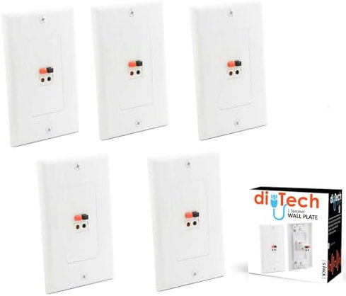 diyTech 5 x White Spring Loaded Speaker Wall Plate for Home Cinema Wall Speaker